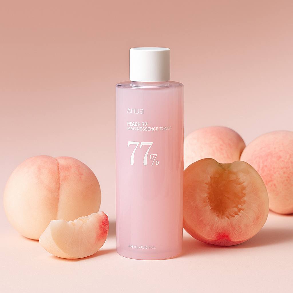 Brightening toner with 77% peach extract and niacinamide that hydrates, smooths, and refines the skin for a soft, radiant, and balanced complexion.