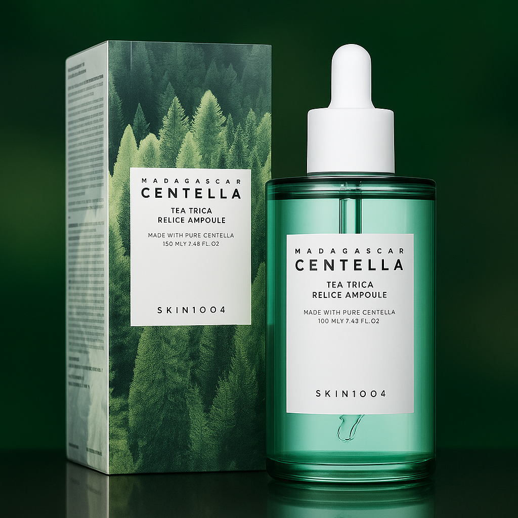 Soothing ampoule with Centella and Tea Tree that calms acne-prone skin, balances oil, and reduces redness for a clear, refreshed complexion.