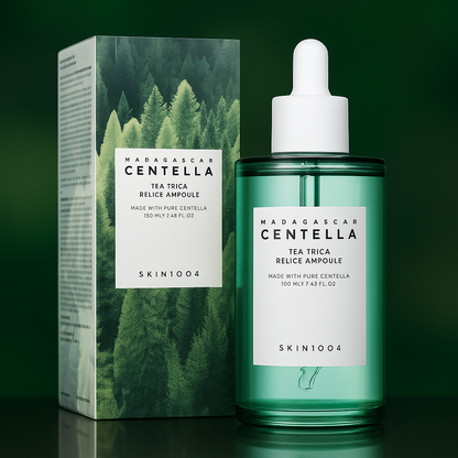 Soothing ampoule with Centella and Tea Tree that calms acne-prone skin, balances oil, and reduces redness for a clear, refreshed complexion.