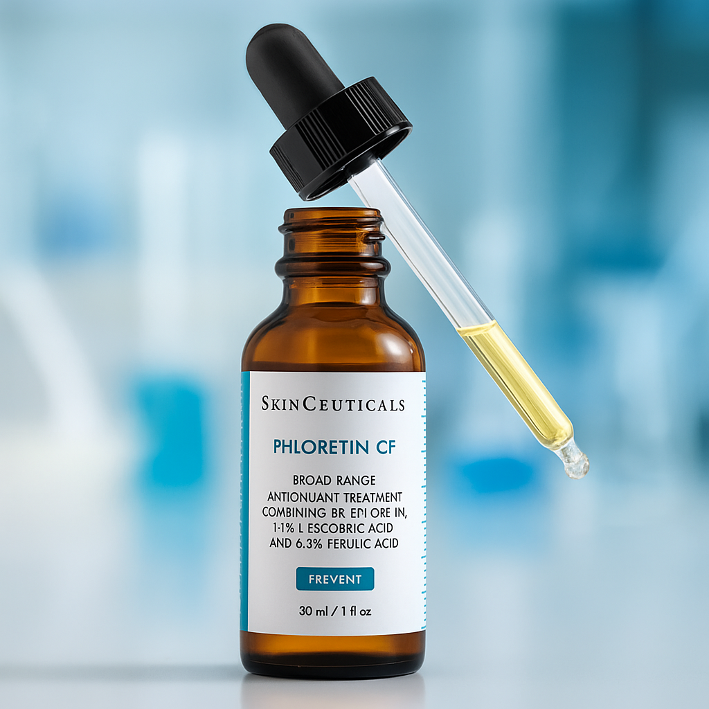 Antioxidant serum with Phloretin, Vitamin C, and Ferulic Acid that protects against UV damage, brightens skin, and improves firmness and tone.