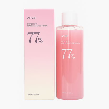 Brightening toner with 77% peach extract and niacinamide that hydrates, smooths, and refines the skin for a soft, radiant, and balanced complexion.