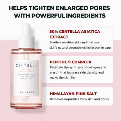 Lightweight pore-refining ampoule with Centella that balances oil, hydrates skin, and minimizes enlarged pores for a fresh, smooth complexion.