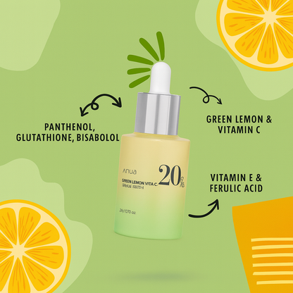 Brightening serum with 20% Vitamin C and green lemon extract that fades dark spots, boosts radiance, and improves skin firmness for a youthful glow.