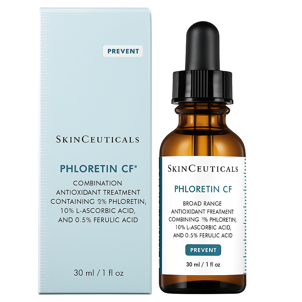 Antioxidant serum with Phloretin, Vitamin C, and Ferulic Acid that protects against UV damage, brightens skin, and improves firmness and tone.