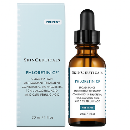 Antioxidant serum with Phloretin, Vitamin C, and Ferulic Acid that protects against UV damage, brightens skin, and improves firmness and tone.