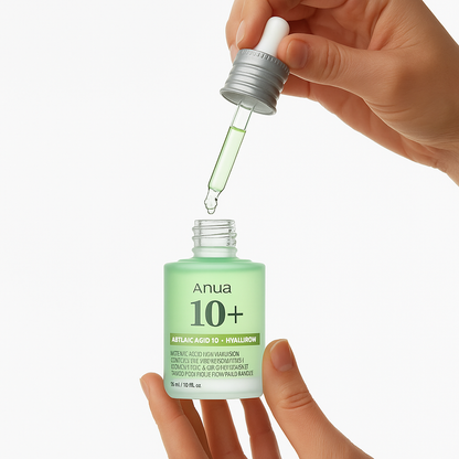 Set of three Anua serums combining Niacinamide, TXA4, PDRN, Azelaic Acid, and Hyaluronic Acid for brightening, hydration, and balanced, radiant skin.