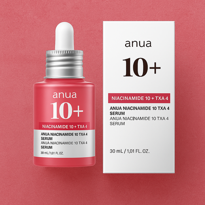 Set of three Anua serums combining Niacinamide, TXA4, PDRN, Azelaic Acid, and Hyaluronic Acid for brightening, hydration, and balanced, radiant skin.