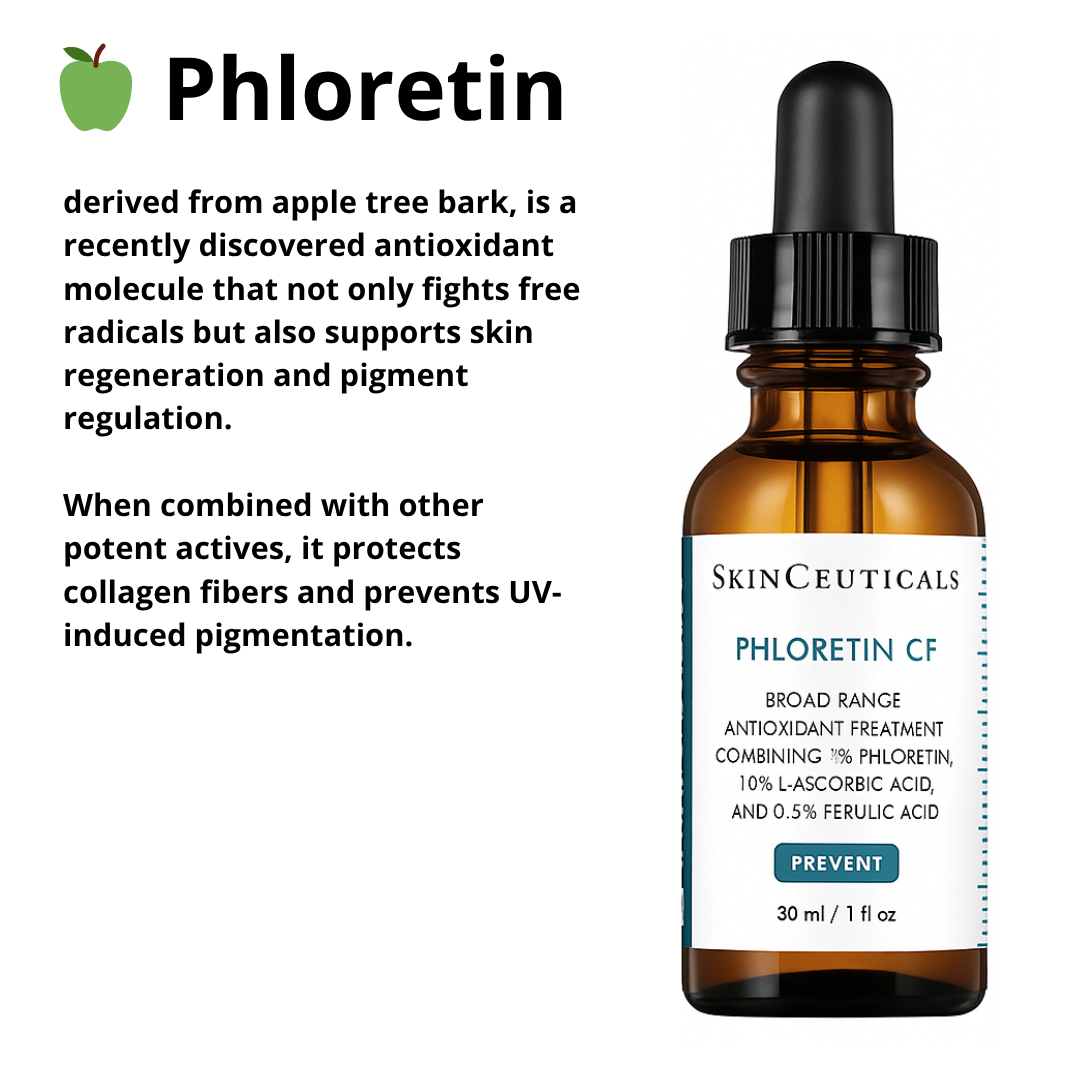 Antioxidant serum with Phloretin, Vitamin C, and Ferulic Acid that protects against UV damage, brightens skin, and improves firmness and tone.