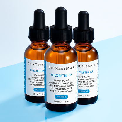 Antioxidant serum with Phloretin, Vitamin C, and Ferulic Acid that protects against UV damage, brightens skin, and improves firmness and tone.