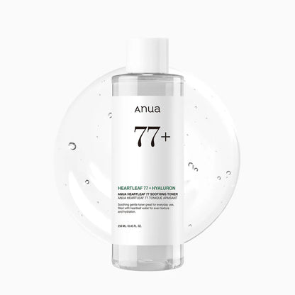Soothing toner with 77% Heartleaf extract and Hyaluronic Acid that calms redness, hydrates deeply, and balances the skin for daily use.