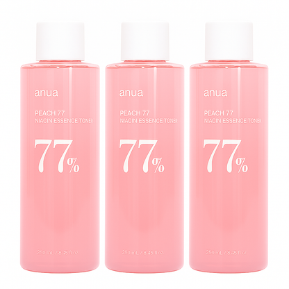 Brightening toner with 77% peach extract and niacinamide that hydrates, smooths, and refines the skin for a soft, radiant, and balanced complexion.