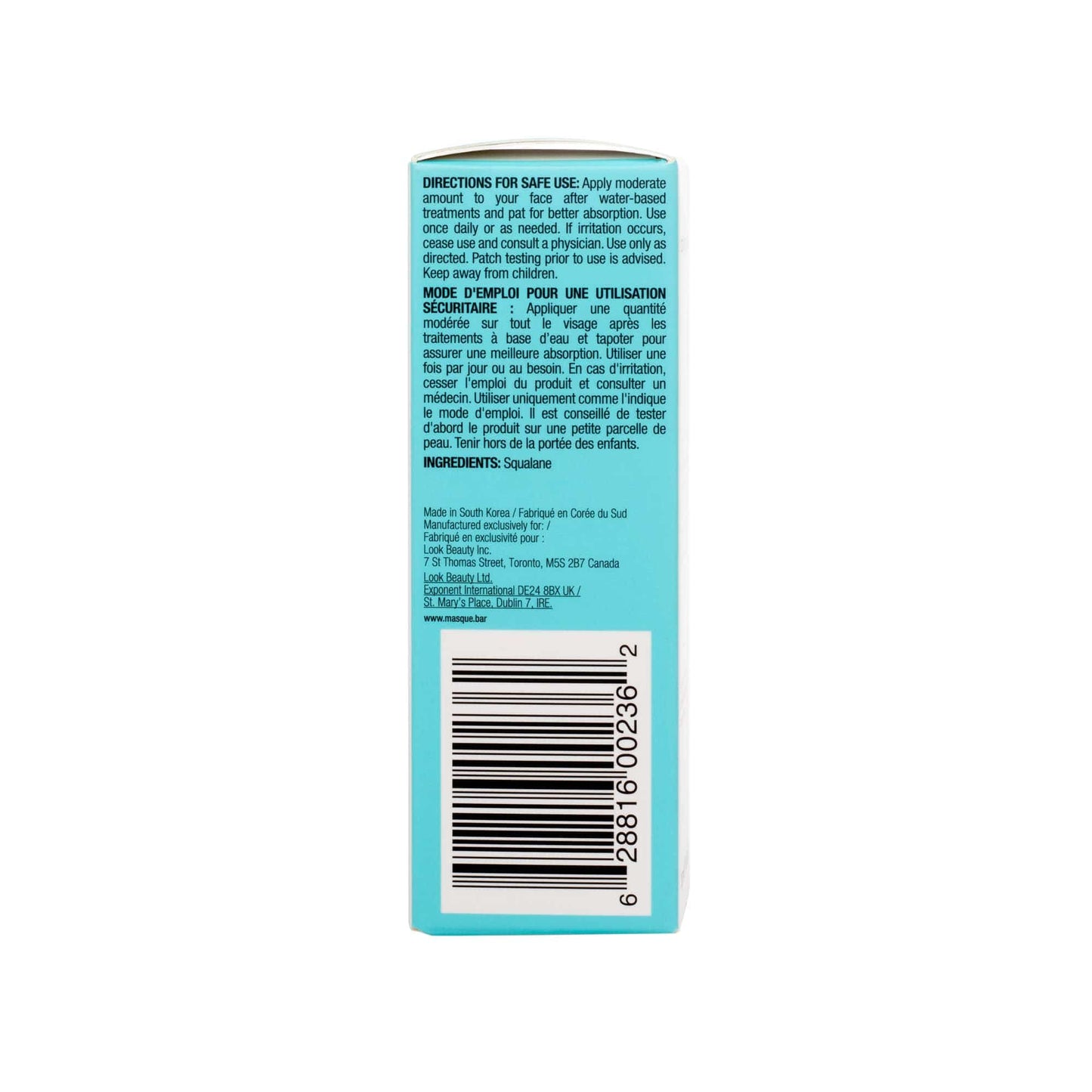 Amber glass bottle of my iN.gredients 100% Natural Squalane Formula 30ml with white dropper and turquoise label on rippling water background, highlighting a lightweight vegan oil that seals in moisture and soothes dry, red skin.